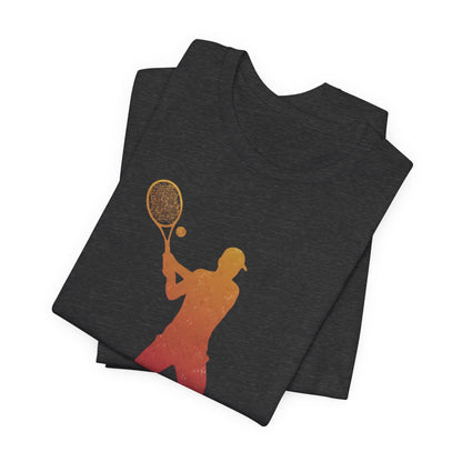 Tennis Player Silhouette Tee — Sunset Racket Graphic Shirt