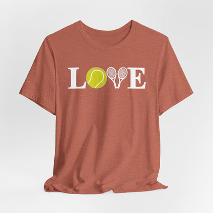 Tennis Love T-Shirt — 'LOVE' with Tennis Ball & Rackets