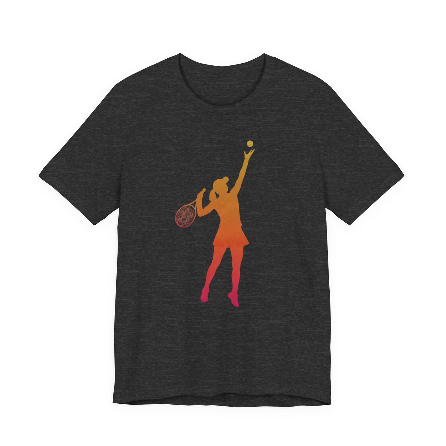 Tennis Serve Silhouette Tee — Gradient Female Tennis Player Graphic T‑Shirt