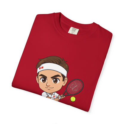 Federer Cartoon Tennis T-Shirt — Retro Athlete Graphic Tee