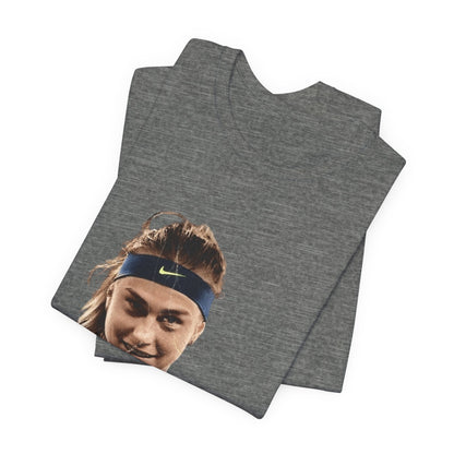 Tennis Player Sabalenka Graphic Tee — Pointing Victory Photo T‑Shirt