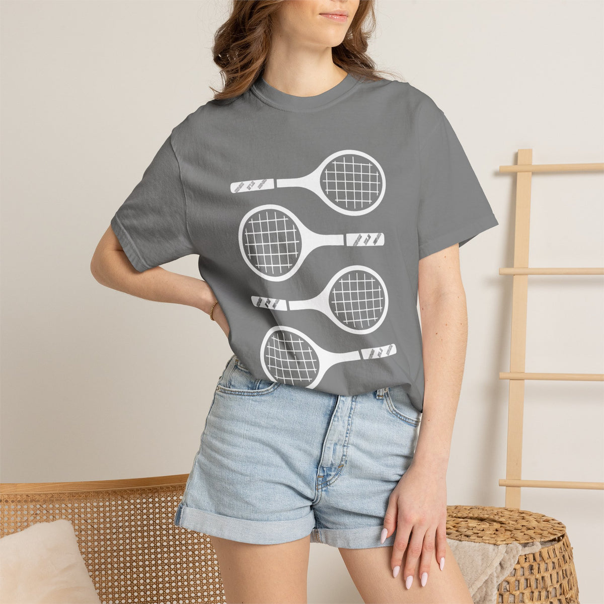 Tennis Rackets Graphic T-Shirt — Vintage-Inspired Garment-Dyed Tee