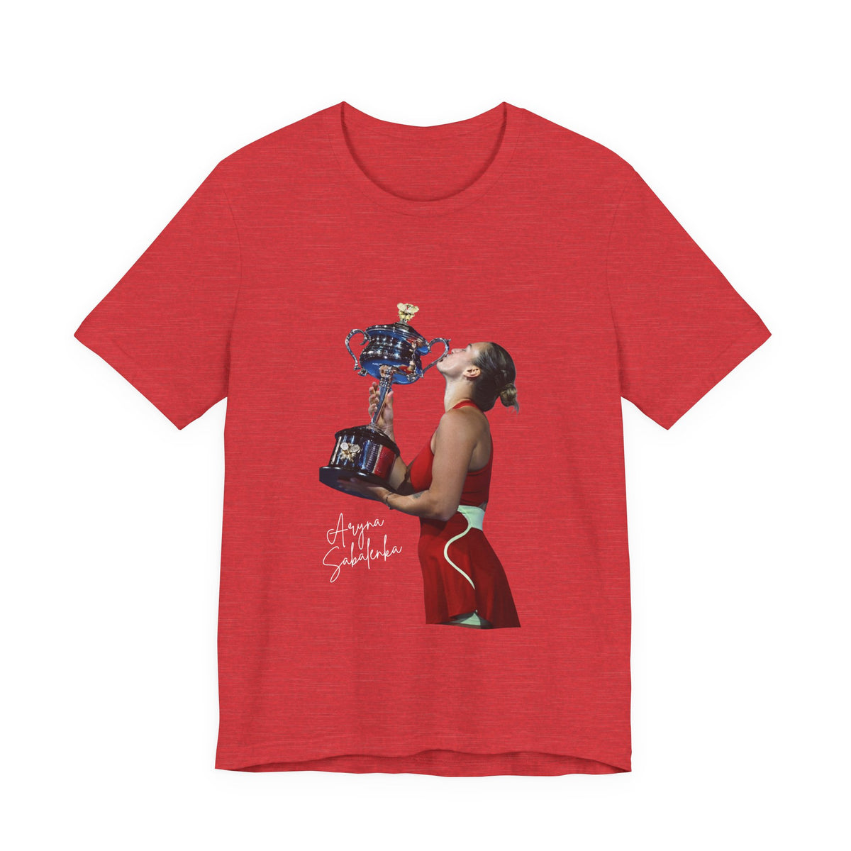 Tennis Champion Sabalenka — Woman Kissing Trophy Graphic T-Shirt