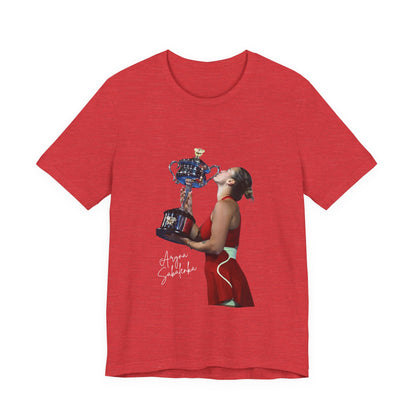 Tennis Champion Sabalenka — Woman Kissing Trophy Graphic T-Shirt