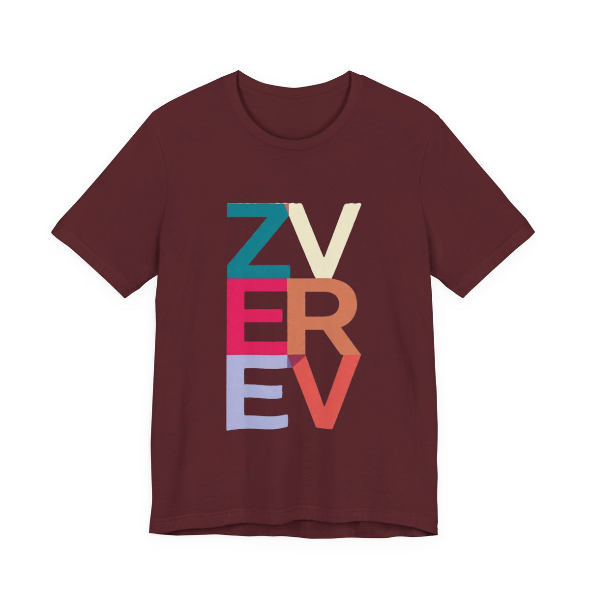 Retro Colorblock 'ZVEREV' Graphic Tee — Modern Minimalist Lettering Shirt