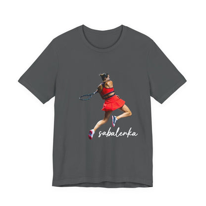 Tennis Player Sabalenka Graphic Tee — Women’s Red Dress Tennis Apparel