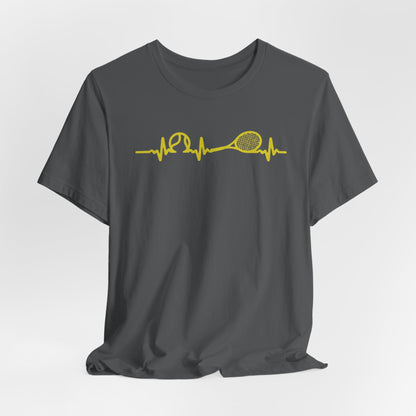 Tennis Heartbeat Tee — Minimal Tennis Racket ECG Graphic T-Shirt