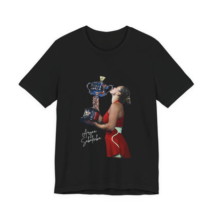 Tennis Champion Sabalenka — Woman Kissing Trophy Graphic T-Shirt