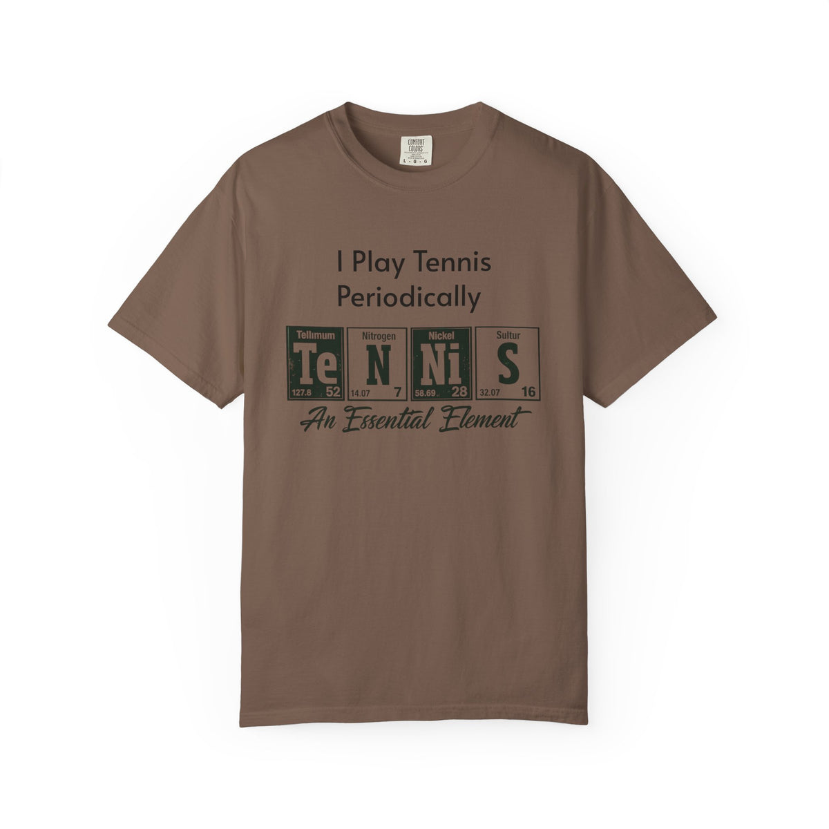 Tennis Periodically T‑Shirt — “An Essential Element” Chemistry Tennis Tee