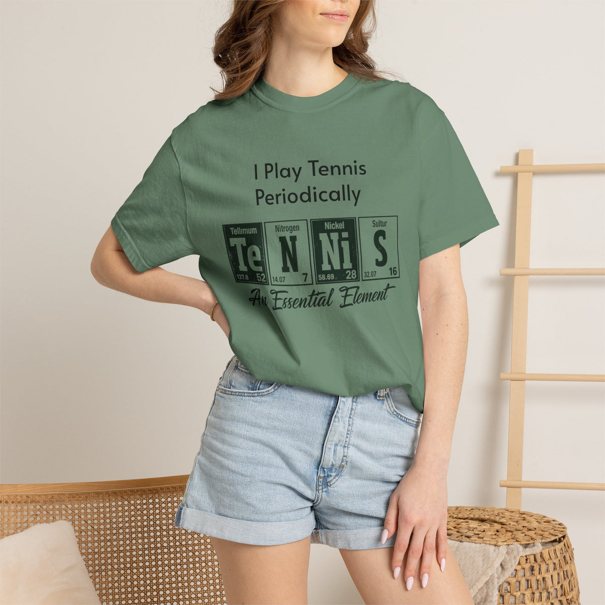 Tennis Periodically T‑Shirt — “An Essential Element” Chemistry Tennis Tee