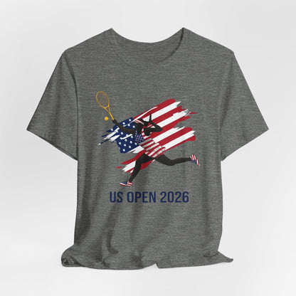 US Open 2026 Tennis T‑Shirt — American Flag Tennis Player Graphic Tee