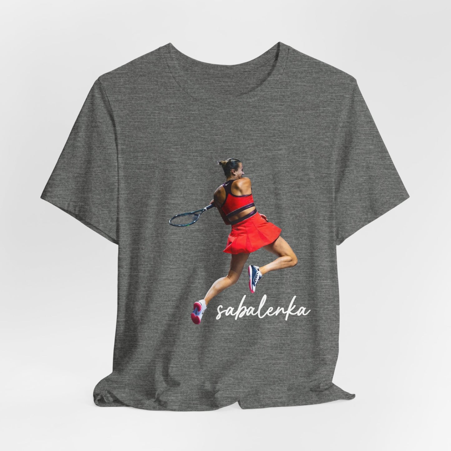 Tennis Player Sabalenka Graphic Tee — Women’s Red Dress Tennis Apparel