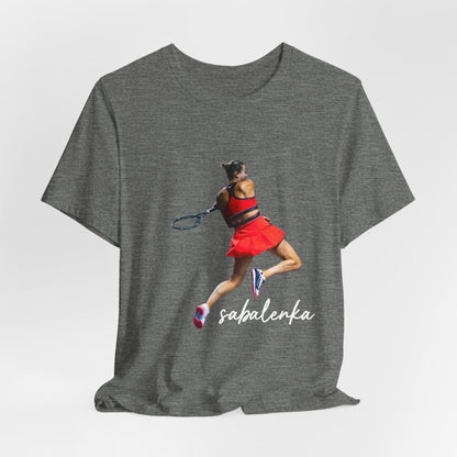 Tennis Player Sabalenka Graphic Tee — Women’s Red Dress Tennis Apparel