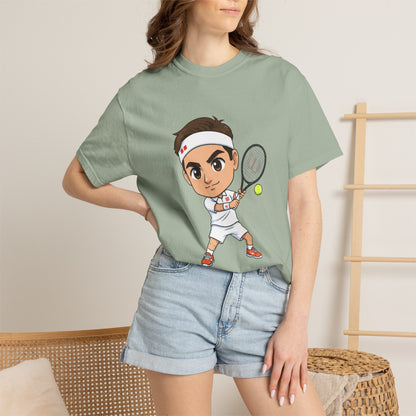 Federer Cartoon Tennis T-Shirt — Retro Athlete Graphic Tee