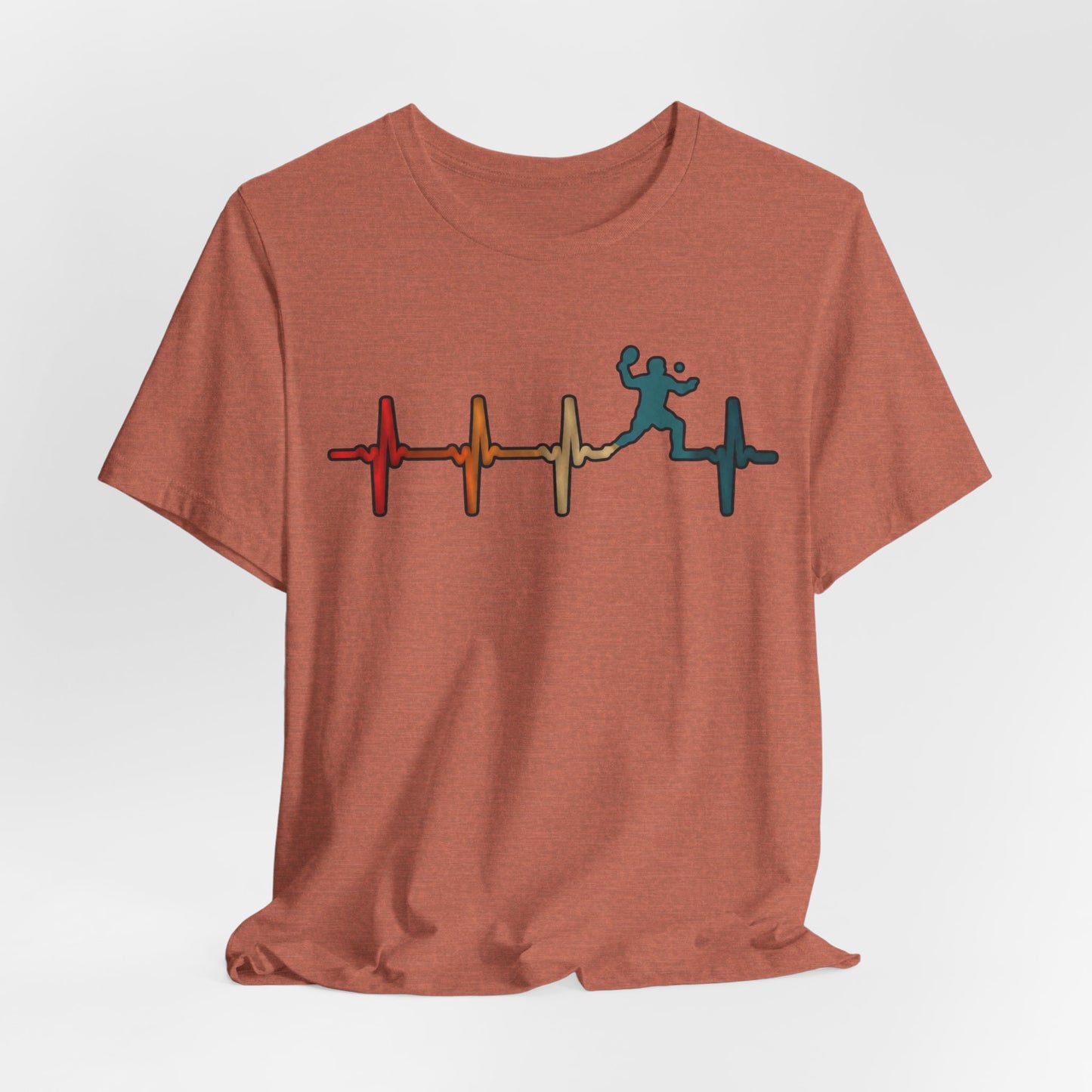 Heartbeat Tennis T‑Shirt — Colorful Surf Pulse Graphic Tee