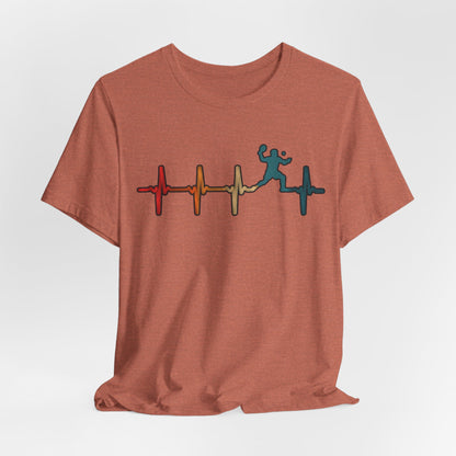 Heartbeat Tennis T‑Shirt — Colorful Surf Pulse Graphic Tee
