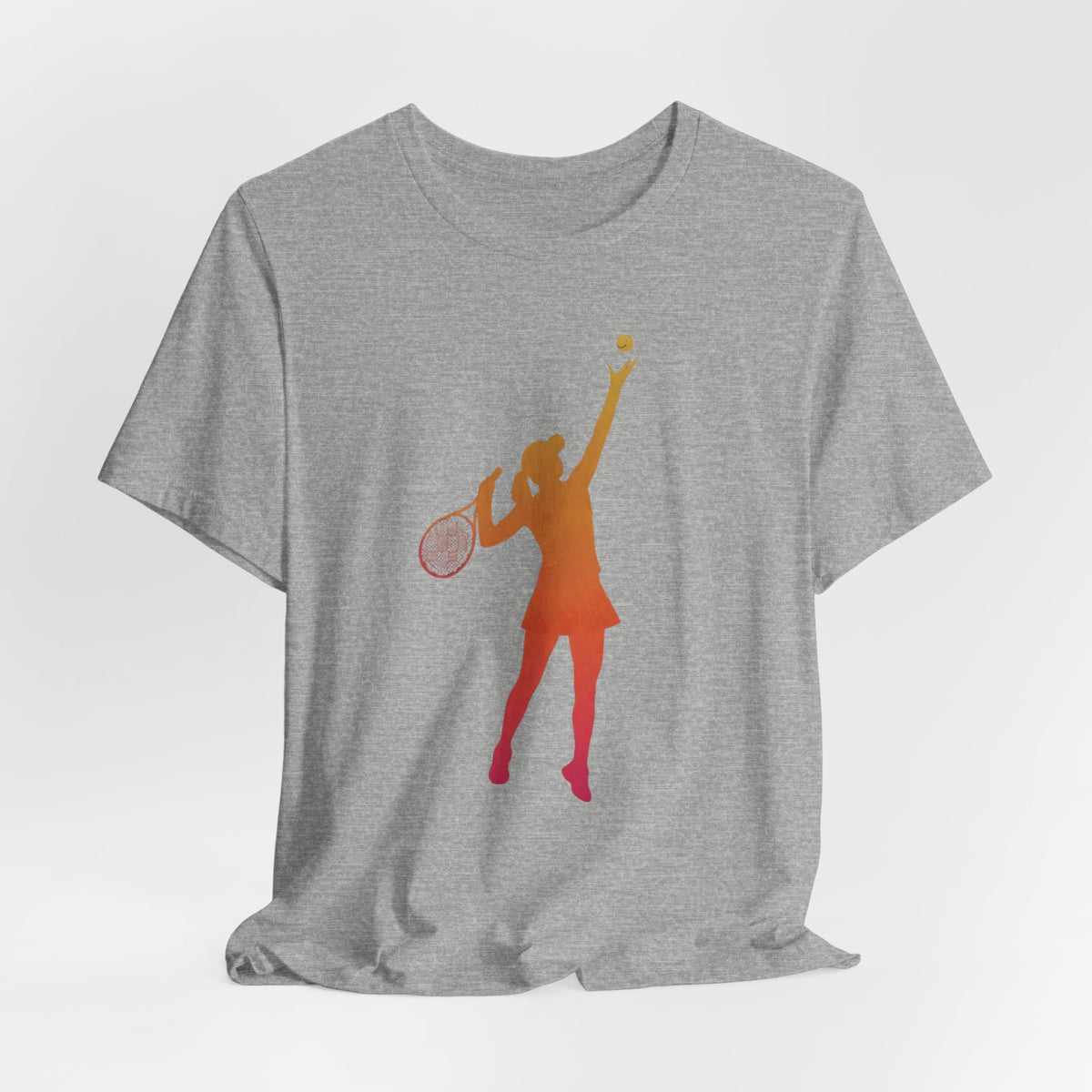 Tennis Serve Silhouette Tee — Gradient Female Tennis Player Graphic T‑Shirt