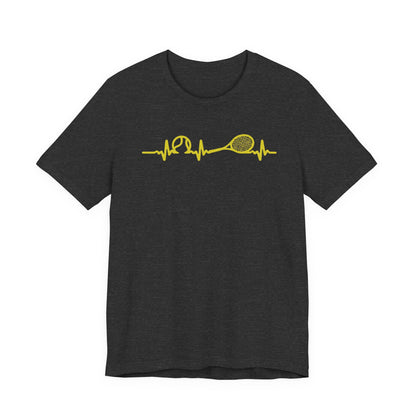 Tennis Heartbeat Tee — Minimal Tennis Racket ECG Graphic T-Shirt