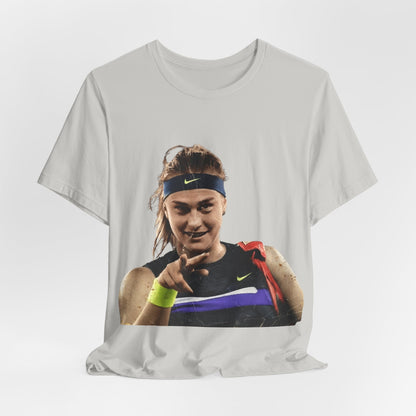 Tennis Player Sabalenka Graphic Tee — Pointing Victory Photo T‑Shirt
