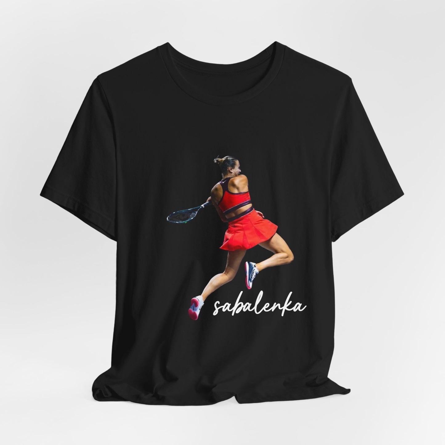 Tennis Player Sabalenka Graphic Tee — Women’s Red Dress Tennis Apparel