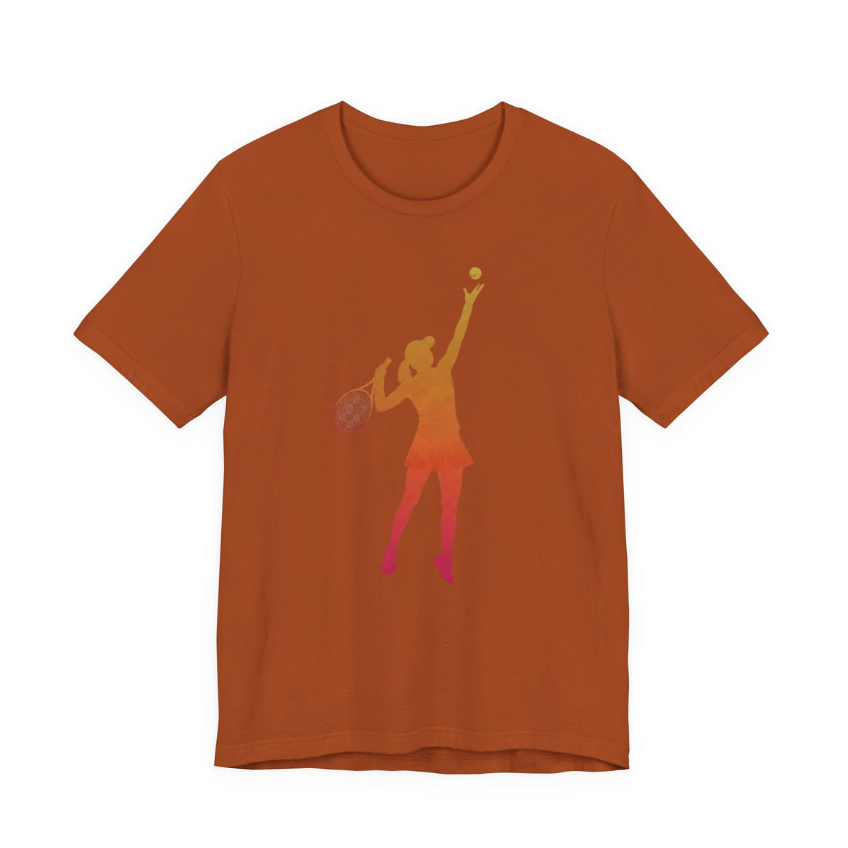 Tennis Serve Silhouette Tee — Gradient Female Tennis Player Graphic T‑Shirt