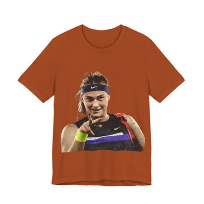 Tennis Player Sabalenka Graphic Tee — Pointing Victory Photo T‑Shirt