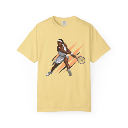 COCO GAUFF Tennis Player Graphic T-Shirt — Dynamic Women's Tennis Art Tee