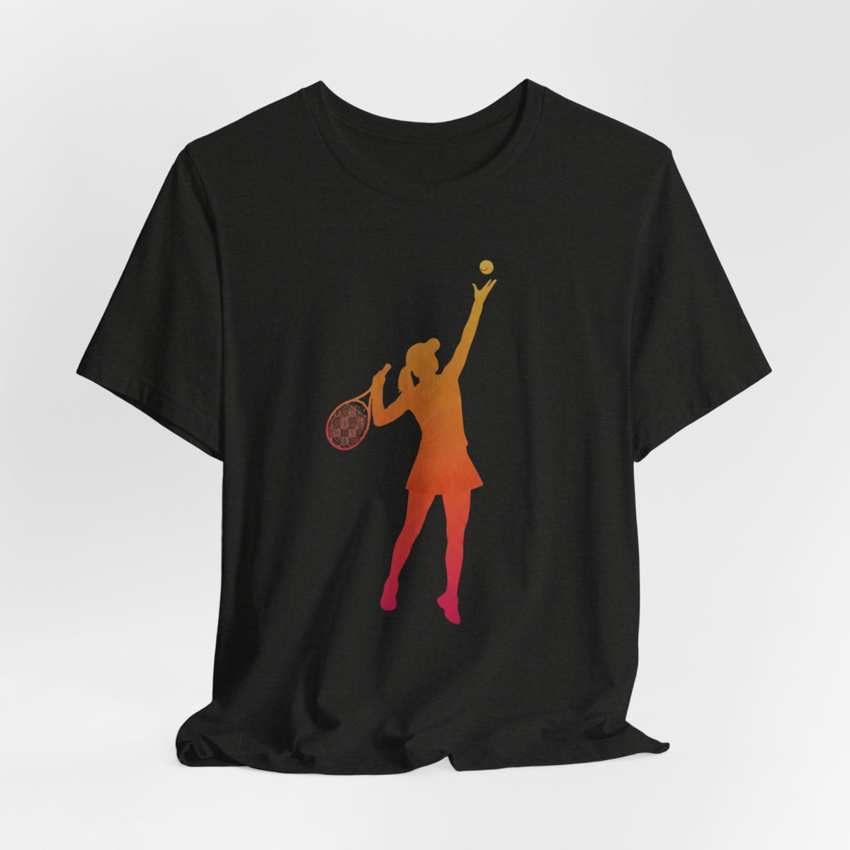 Tennis Serve Silhouette Tee — Gradient Female Tennis Player Graphic T‑Shirt