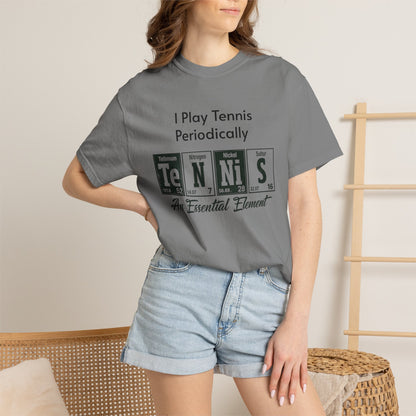 Tennis Periodically T‑Shirt — “An Essential Element” Chemistry Tennis Tee