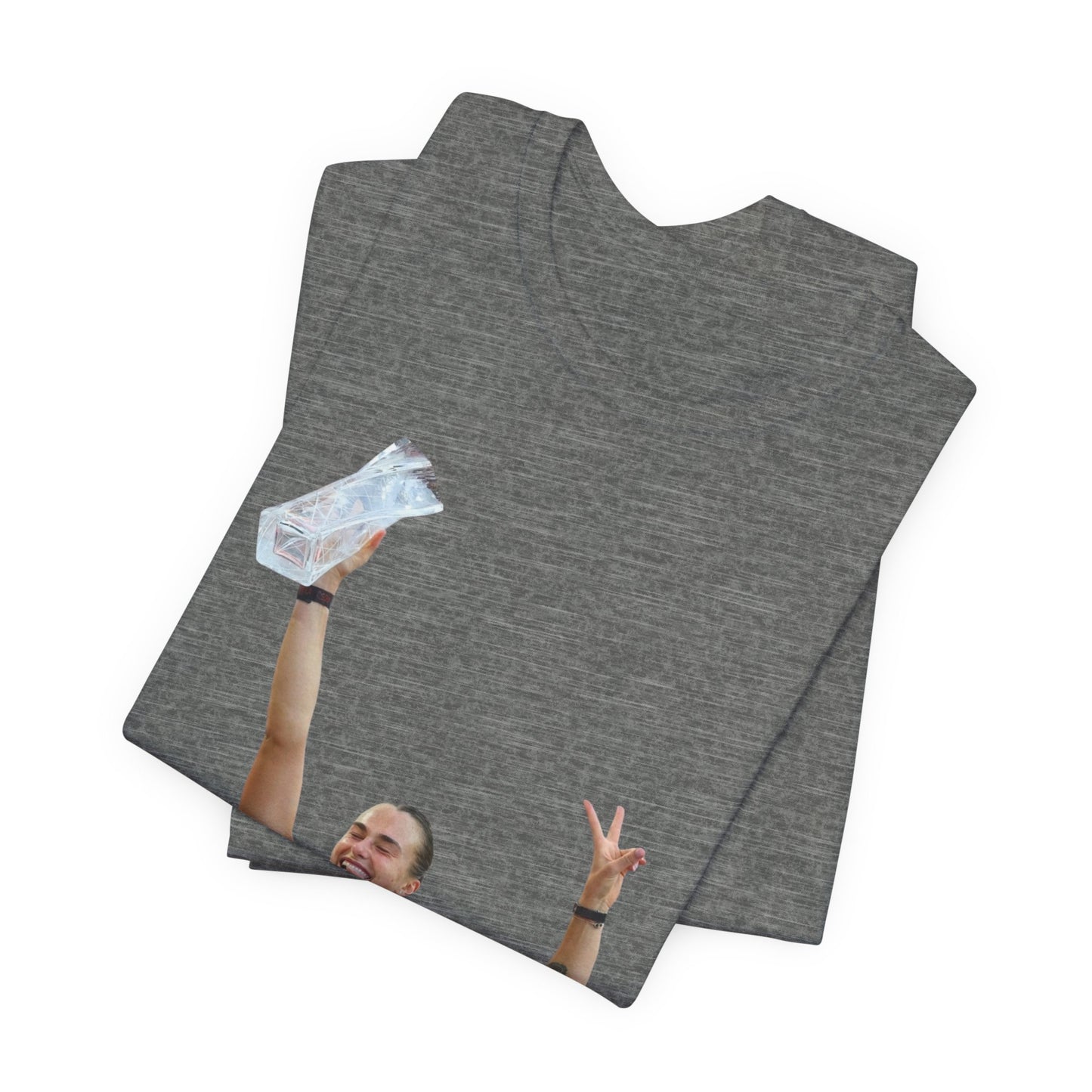 Aryna Sabalenka Champion Victory T-Shirt — Athlete Holding Trophy Tee