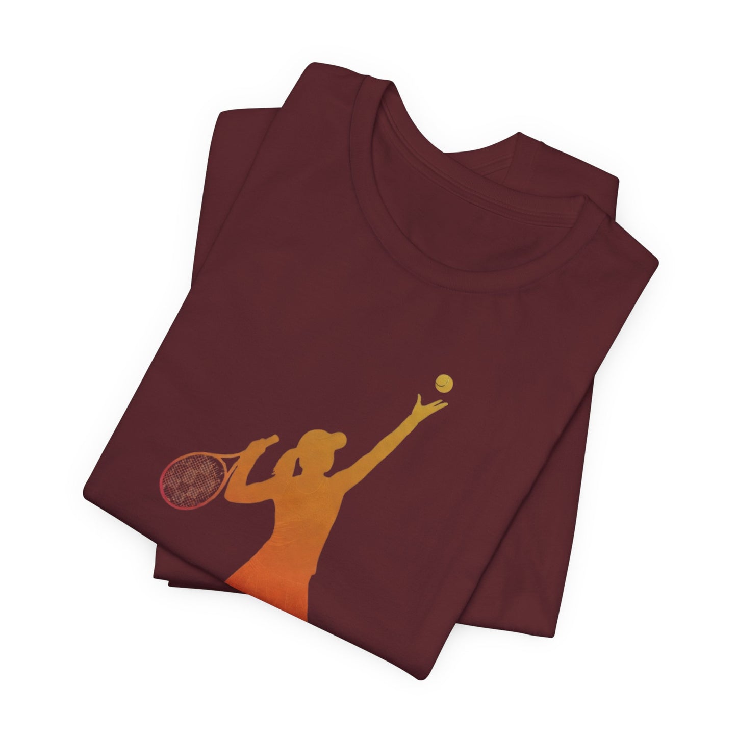 Tennis Serve Silhouette Tee — Gradient Female Tennis Player Graphic T‑Shirt
