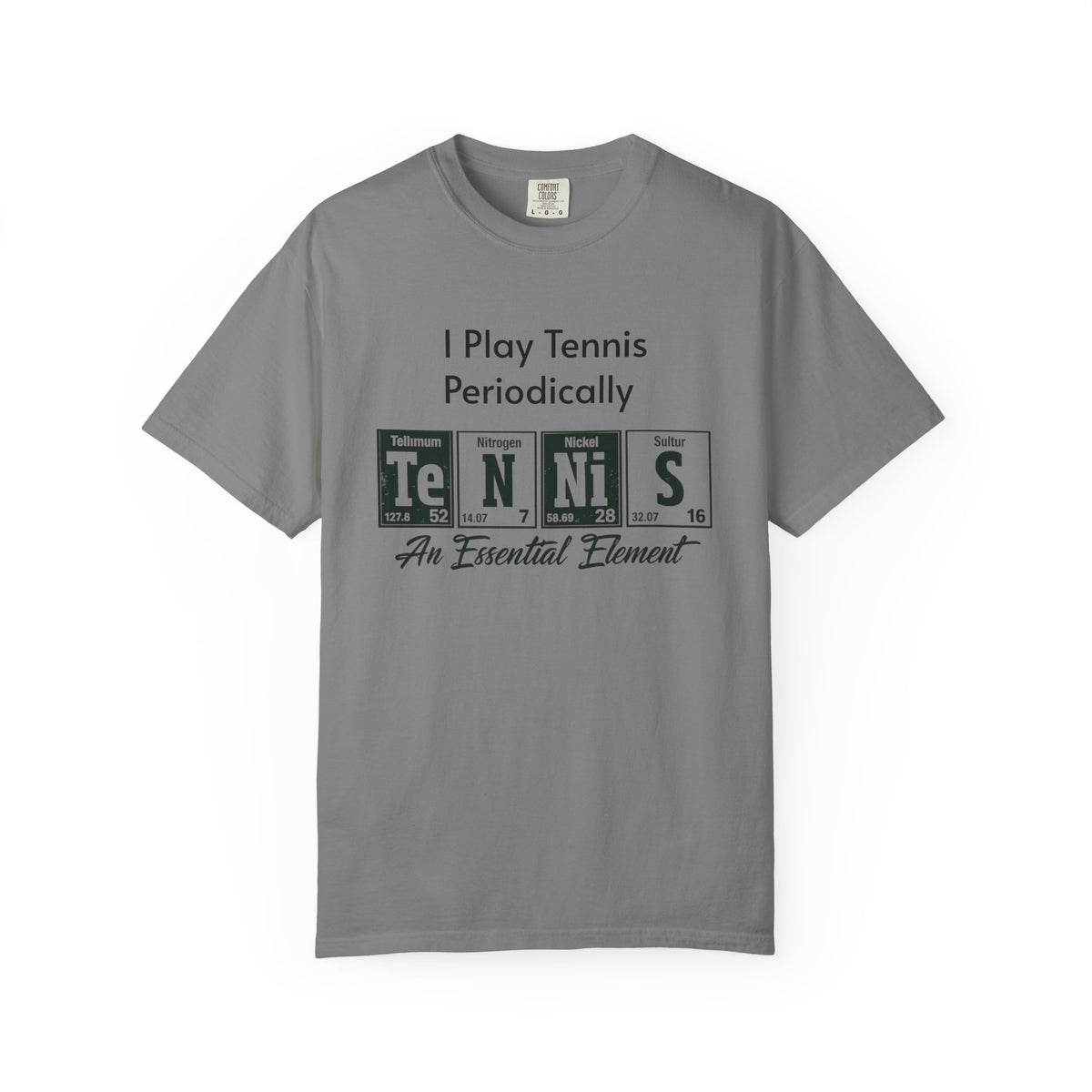 Tennis Periodically T‑Shirt — “An Essential Element” Chemistry Tennis Tee