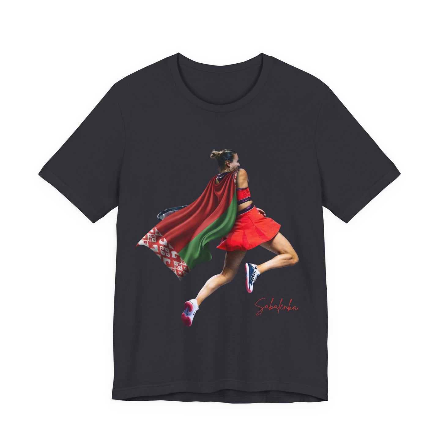 Runner Superhero Sabalenka T‑Shirt — Empowering Female Athlete Tee with Cape Graphic