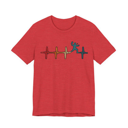 Heartbeat Tennis T‑Shirt — Colorful Surf Pulse Graphic Tee