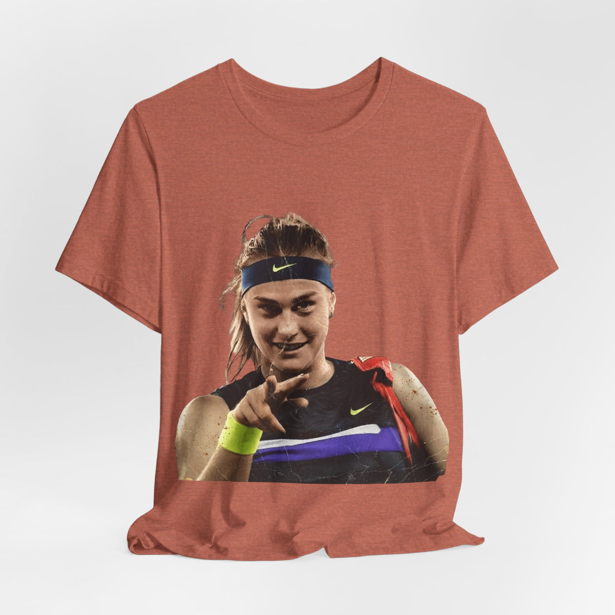 Tennis Player Sabalenka Graphic Tee — Pointing Victory Photo T‑Shirt