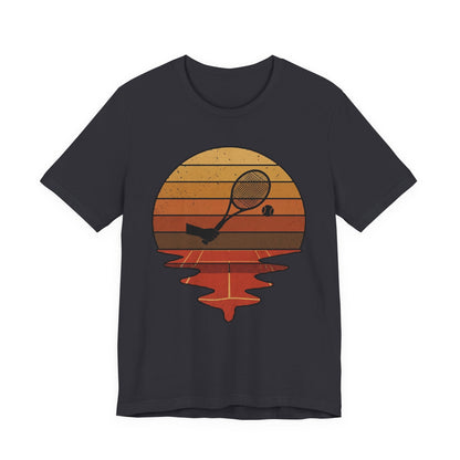 Retro Tennis Sunset Tee — Vintage Racket & Ball Graphic T‑Shirt
