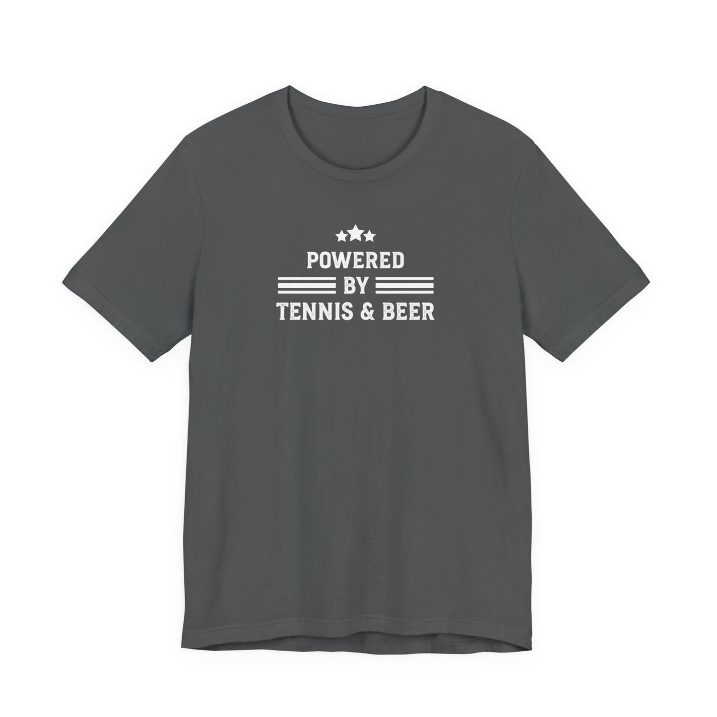 T-Shirt — "Powered by Tennis & Beer" Graphic Tee
