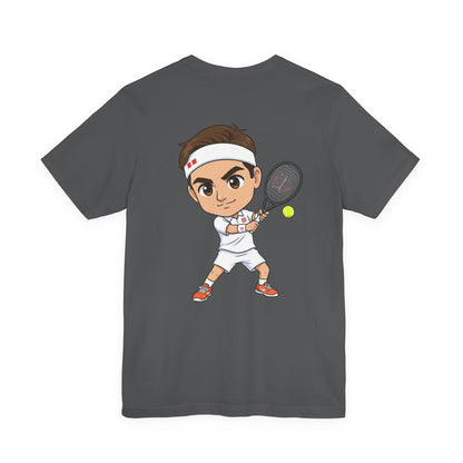Tennis Tee — Watercolor Ball & Cartoon Player Short Sleeve Shirt