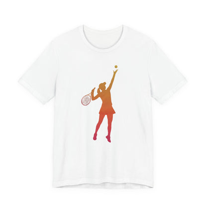 Tennis Serve Silhouette Tee — Gradient Female Tennis Player Graphic T‑Shirt