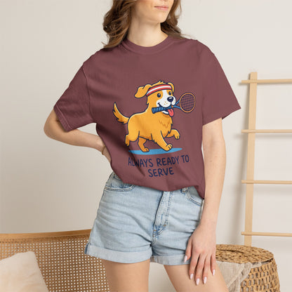 T-Shirt — "Always Ready to Serve" Golden Retriever Tennis Dog Graphic