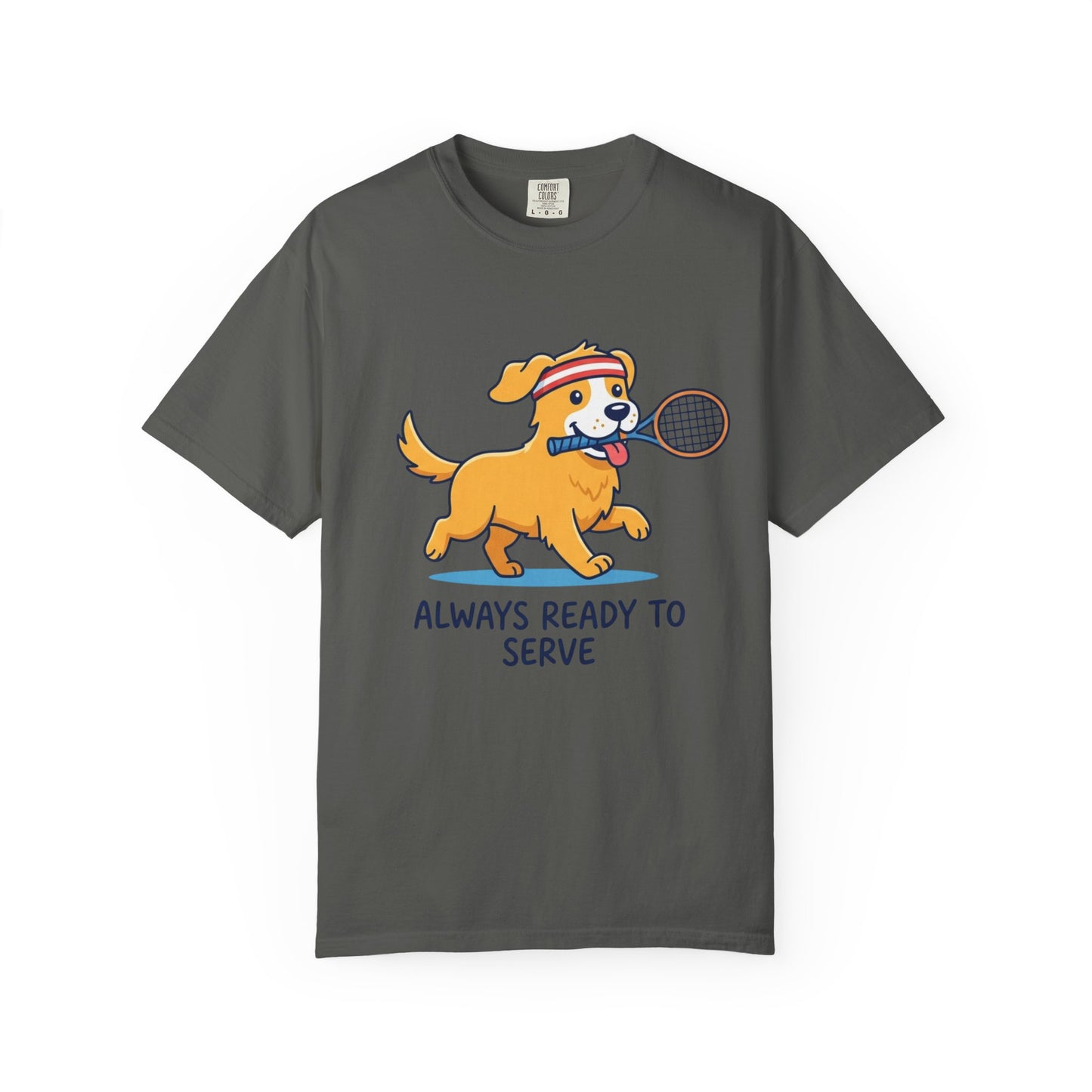 T-Shirt — "Always Ready to Serve" Golden Retriever Tennis Dog Graphic
