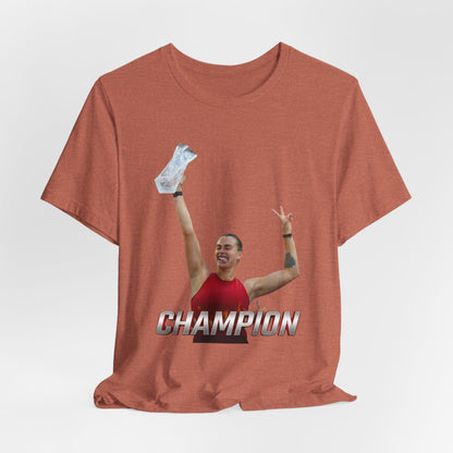 Aryna Sabalenka Champion Victory T-Shirt — Athlete Holding Trophy Tee