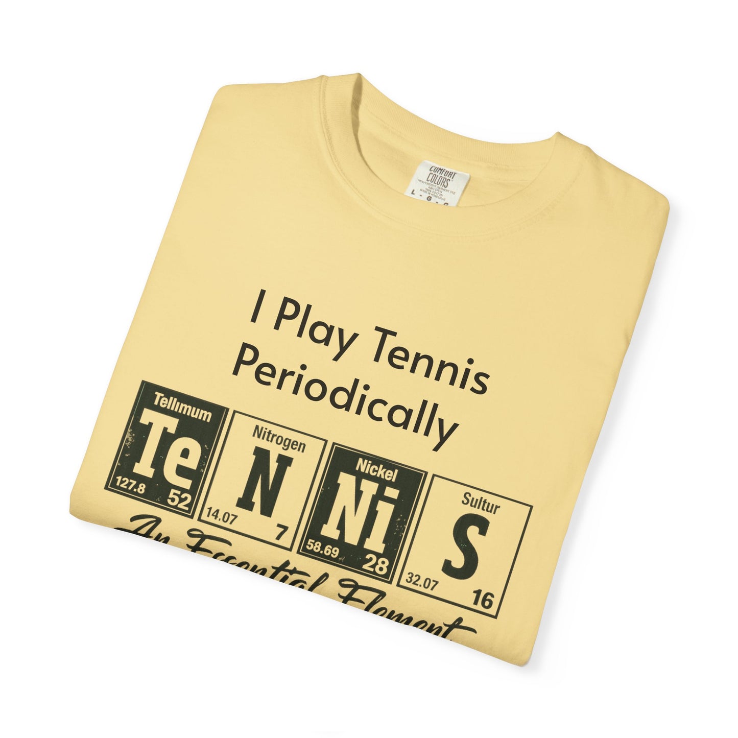 Tennis Periodically T‑Shirt — “An Essential Element” Chemistry Tennis Tee