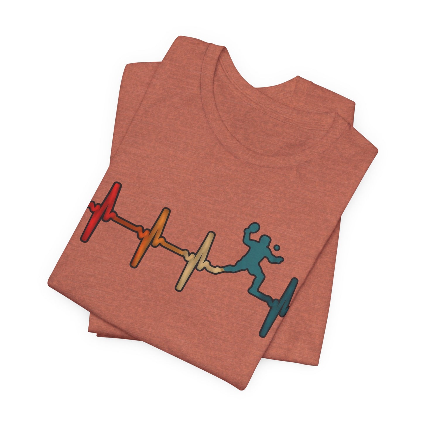 Heartbeat Tennis T‑Shirt — Colorful Surf Pulse Graphic Tee