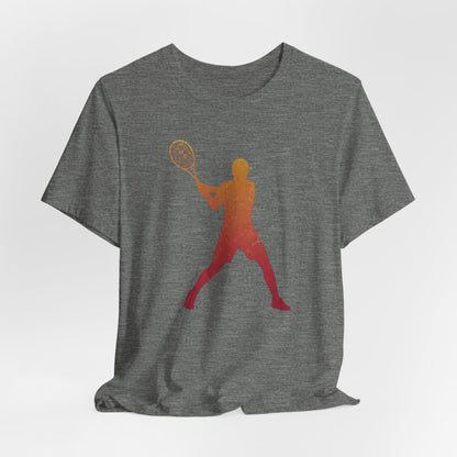 Tennis Player Silhouette Tee — Gradient Racket Sports T‑Shirt