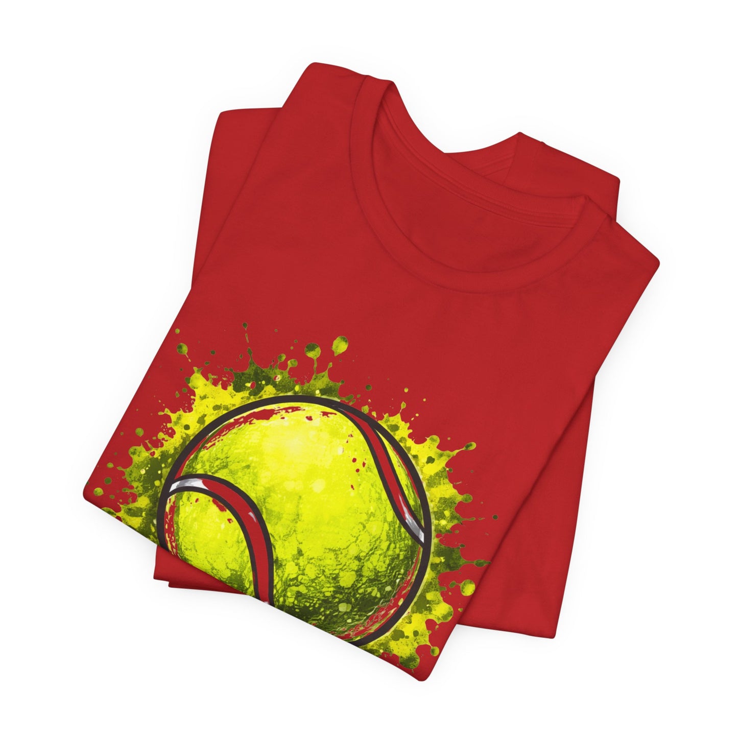Tennis Tee — Watercolor Ball & Cartoon Player Short Sleeve Shirt