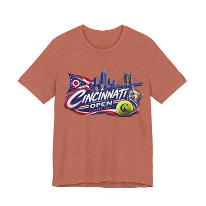 Cincinnati Open Tennis T‑Shirt – City Skyline & Tennis Ball Graphic