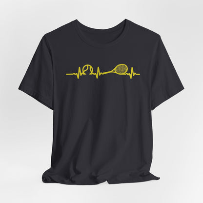 Tennis Heartbeat Tee — Minimal Tennis Racket ECG Graphic T-Shirt