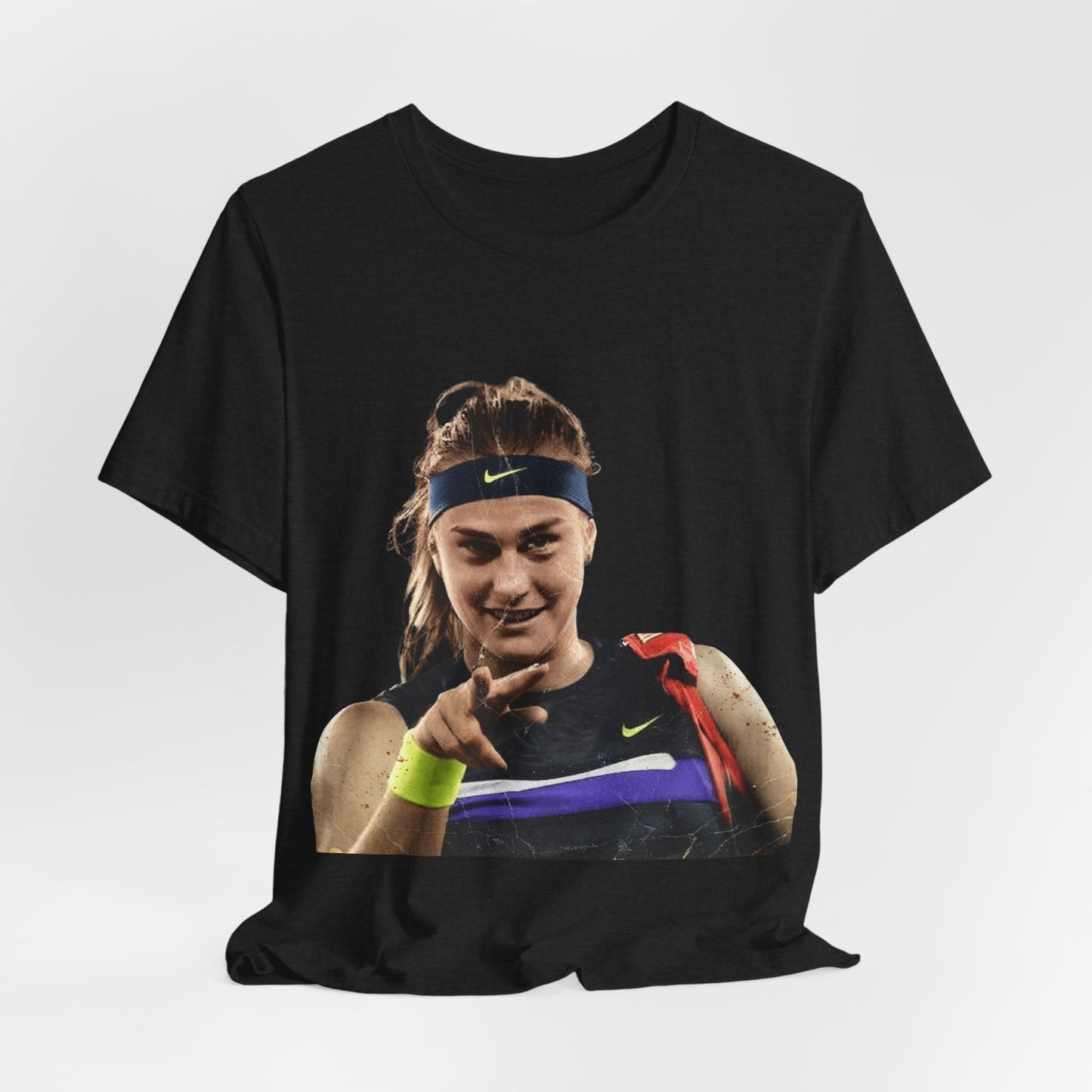 Tennis Player Sabalenka Graphic Tee — Pointing Victory Photo T‑Shirt