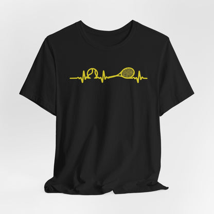 Tennis Heartbeat Tee — Minimal Tennis Racket ECG Graphic T-Shirt